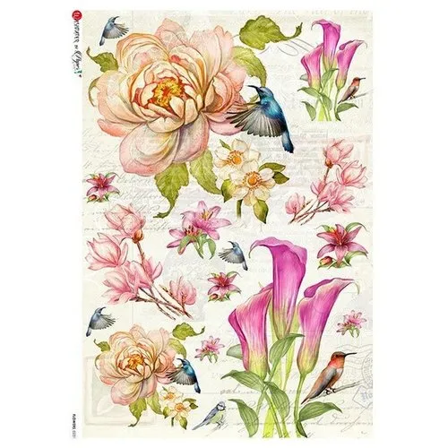 1 feuille de papier de riz 22,5 x 32 cm découpage collage paper designs fleur 0231
