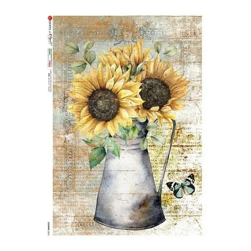 1 feuille de papier de riz 22,5 x 32 cm découpage collage paper designs pichet tournsesol vintage papillon 0073