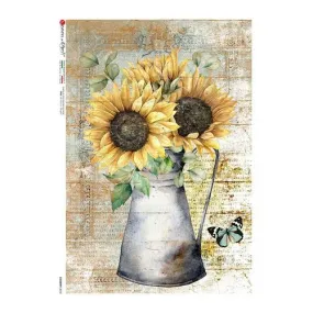 1 feuille de papier de riz 22,5 x 32 cm découpage collage paper designs pichet tournsesol vintage papillon 0073