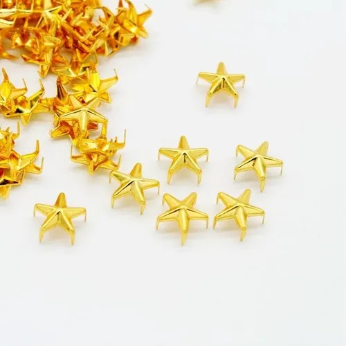 10 rivets spikes clous griffes forme étoiles doré 12 mm