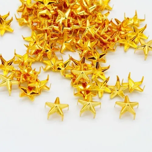 10 rivets spikes clous griffes forme étoiles doré 12 mm