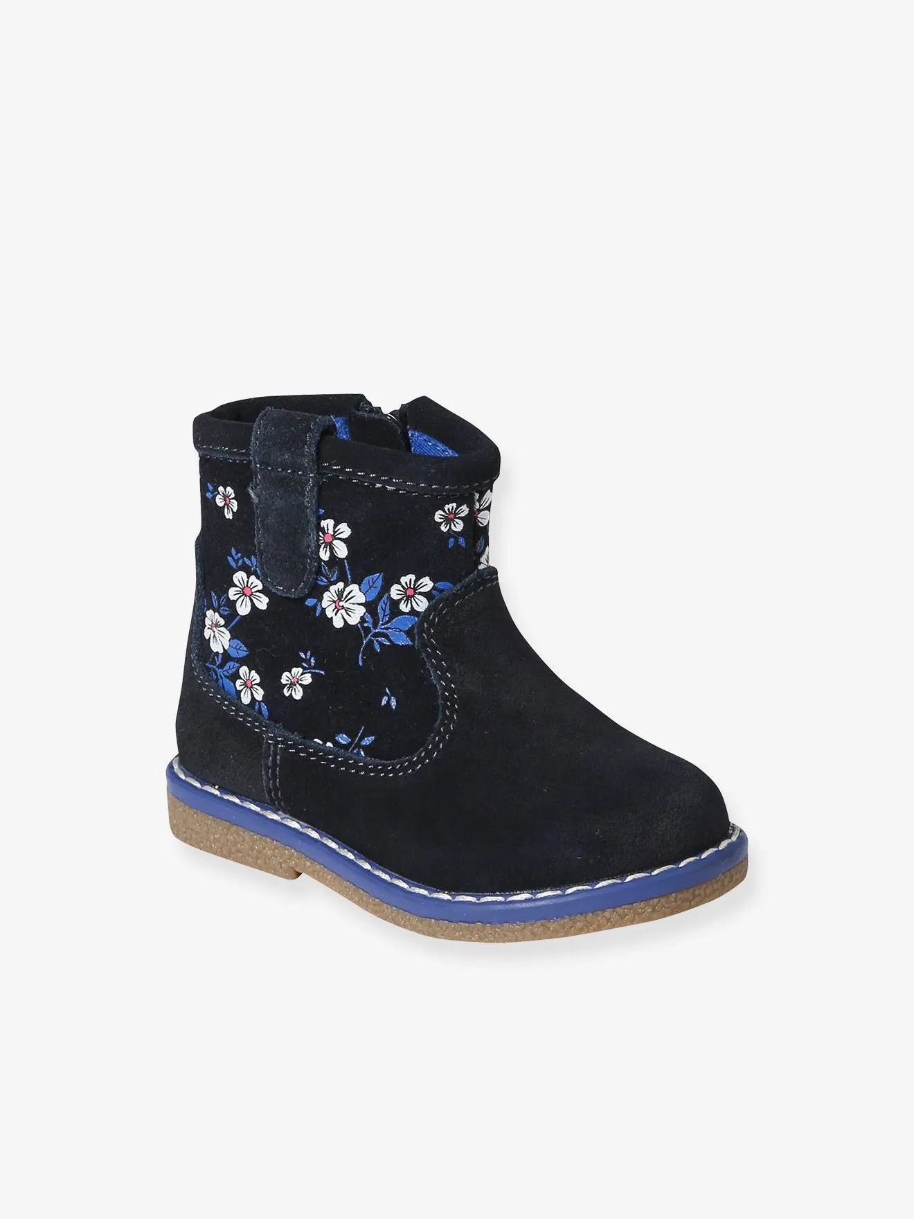 Boots zippées en cuir imprimé bébé bleu imprimé - Vertbaudet