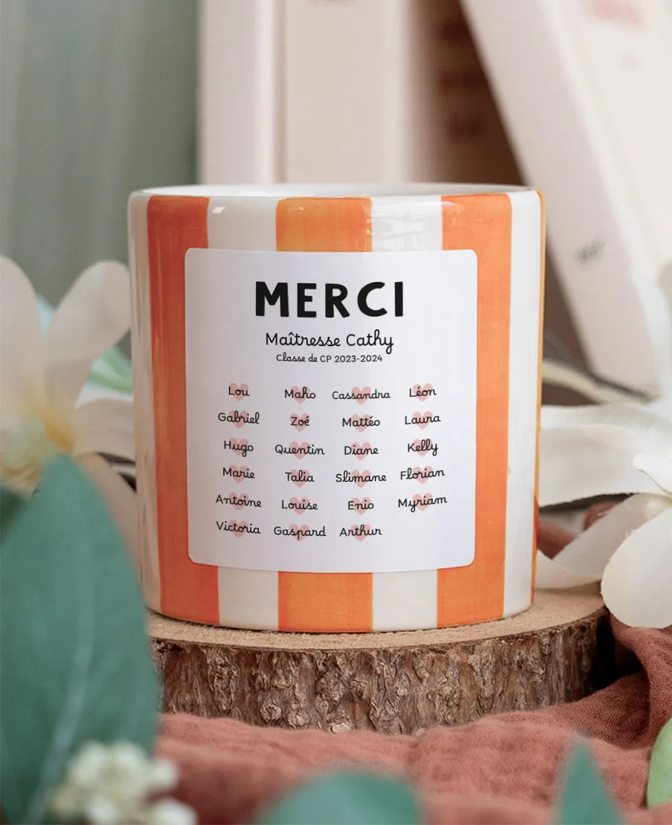 Bougie Merci maîtresse et coeurs personnalisé