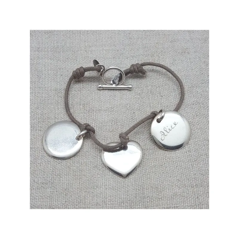 Bracelet breloque coeur ou médaille bombée, personnalisable. 