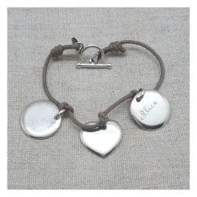 Bracelet breloque coeur ou médaille bombée, personnalisable. 