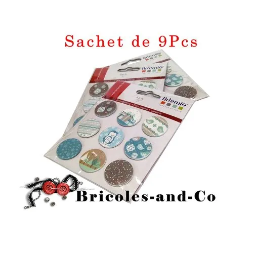 Brads artemio , noël givré , attaches  parisiennes noël,  scrapbooking décoration , n°614 .sachet de 9pcs
