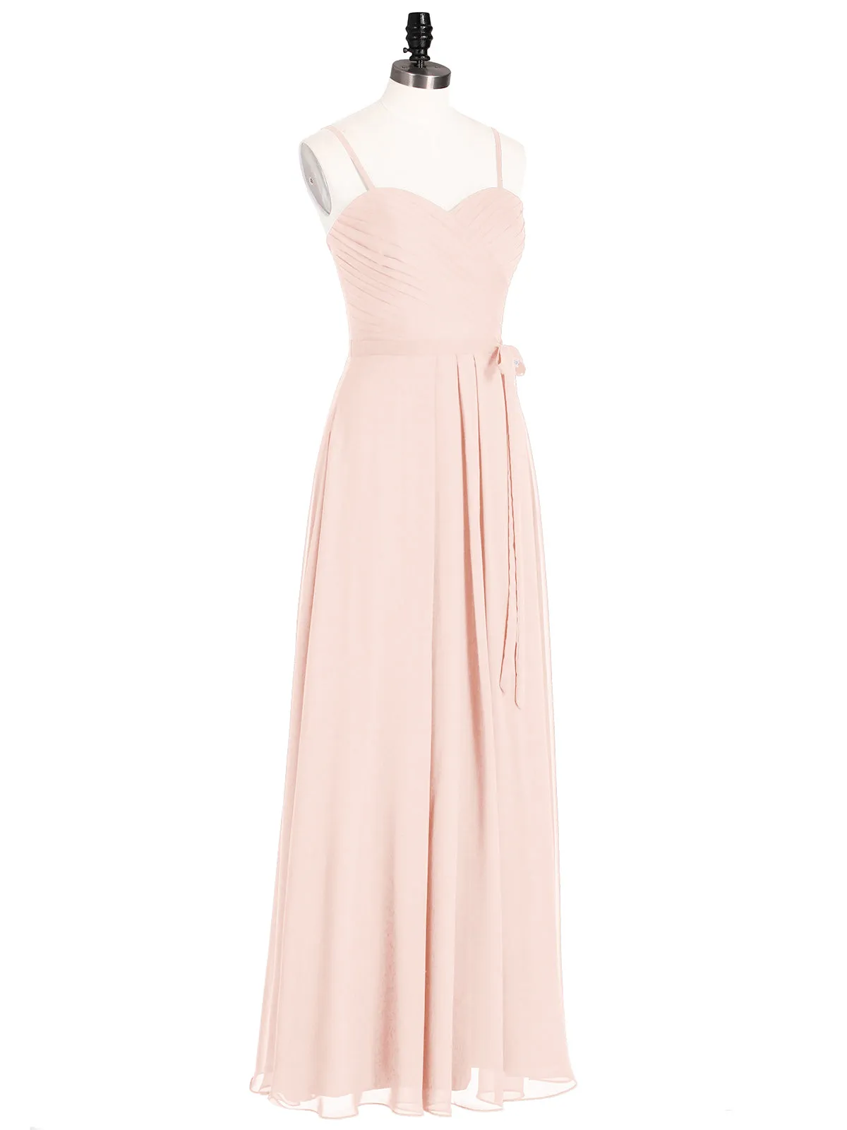 Bretelles Spaghetti Mousseline Robe avec Col en Cœur Rose Perle Grande Taille