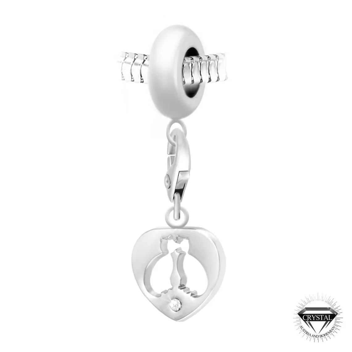 Charm perle coeur et chats in love orné de cristaux Swarovski par SC Crystal Paris® | 3 Suisses