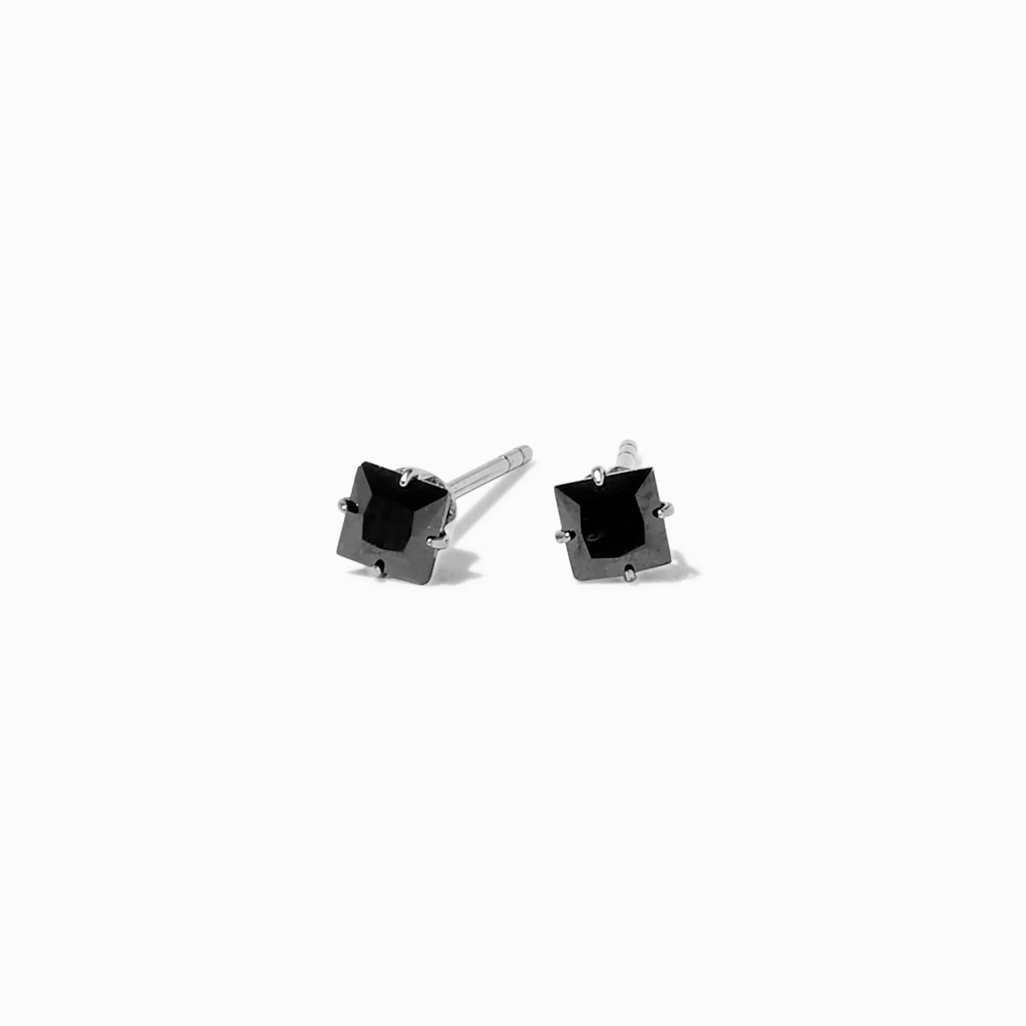 Clous d’oreille carrés 4 mm en zircon cubique noirs en titane - Collection C Luxe