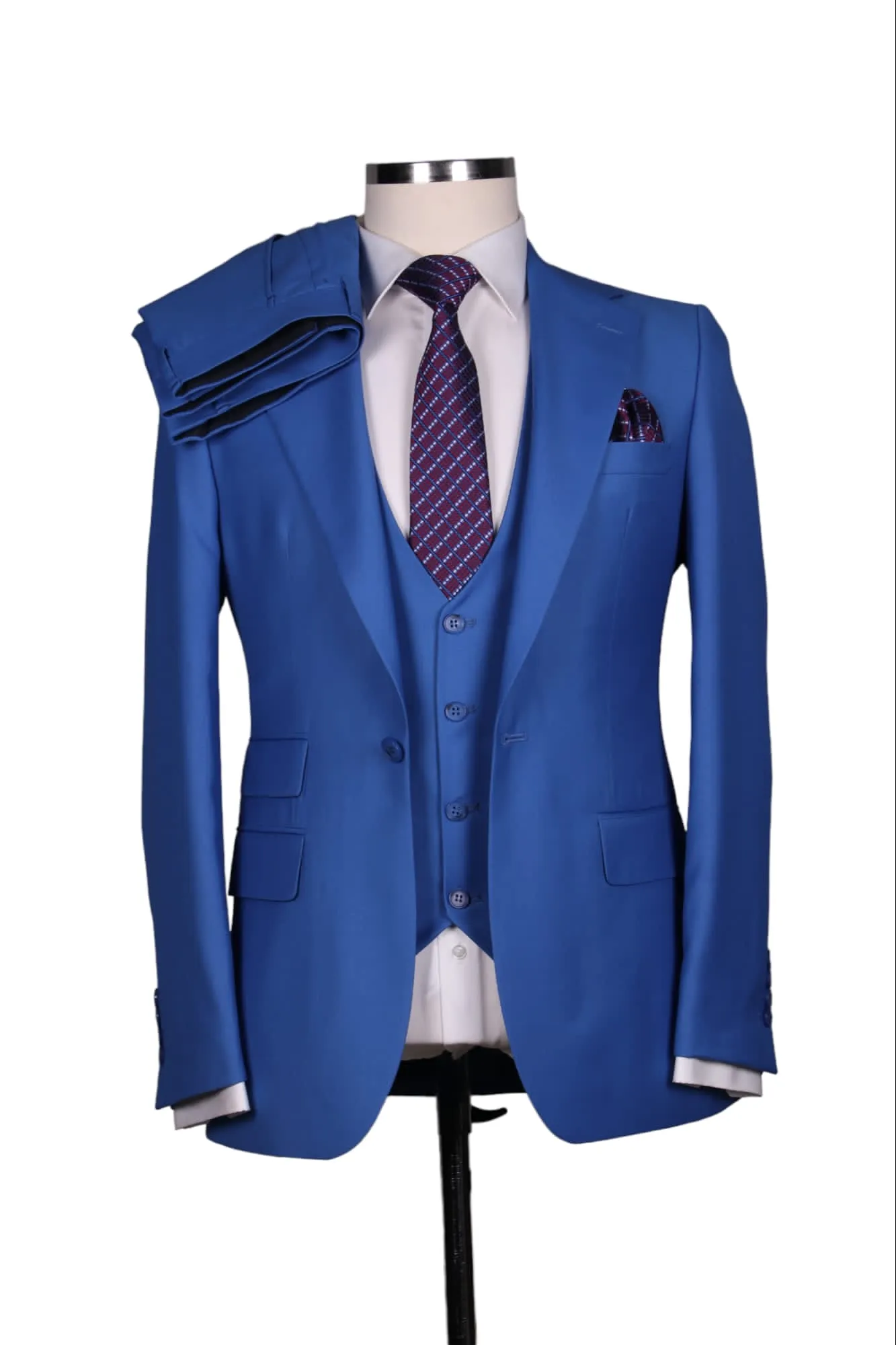 Costume 3 Pieces Bleu Ciel Un Bouton