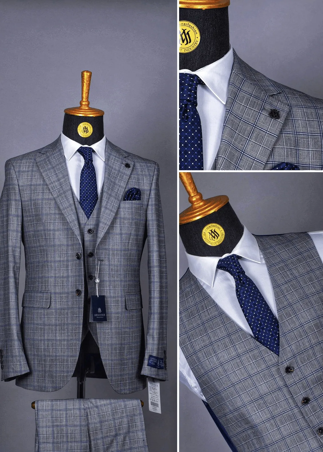 Costume 3 Pieces Gris Motif