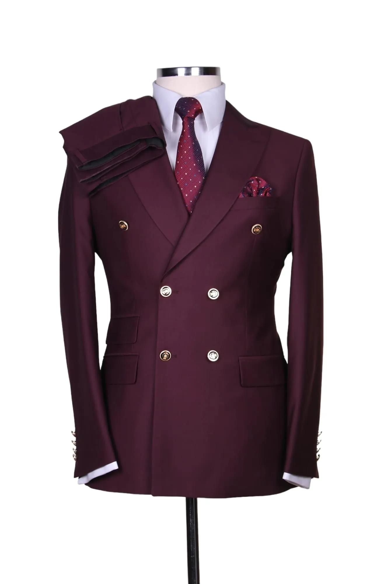 Costume Croisé Rouge Bordeaux 6 Boutons Dorés