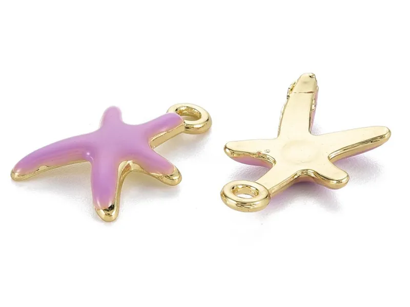 Craquez pour cette breloque émaillée et dorée étoile de mer mauve !