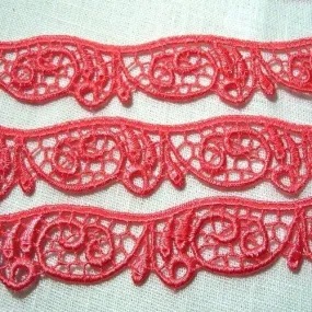 D16 - galon dentelle guipure arabesque corail ** 25 mm ** vendu par multiple de 50 cm - couture, carterie, poupée