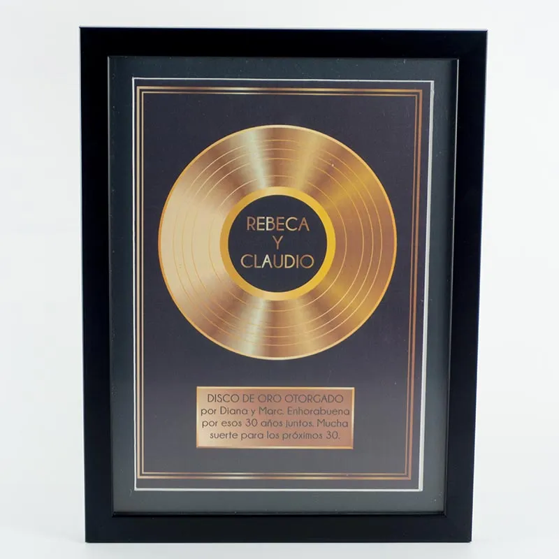 Disque d'or personnalisé dans un cadre