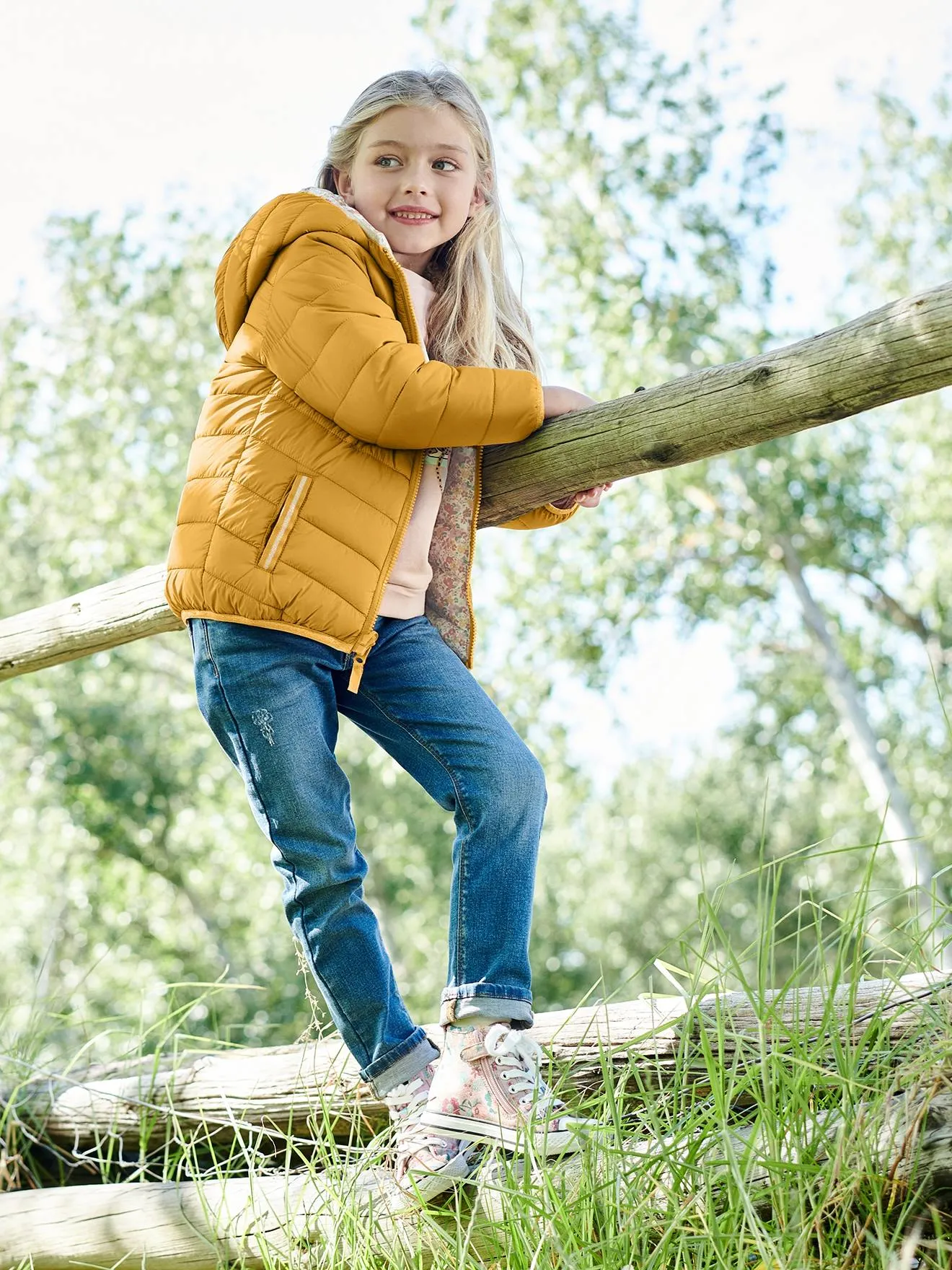 Doudoune légère réversible fille rose imprimé - Vertbaudet