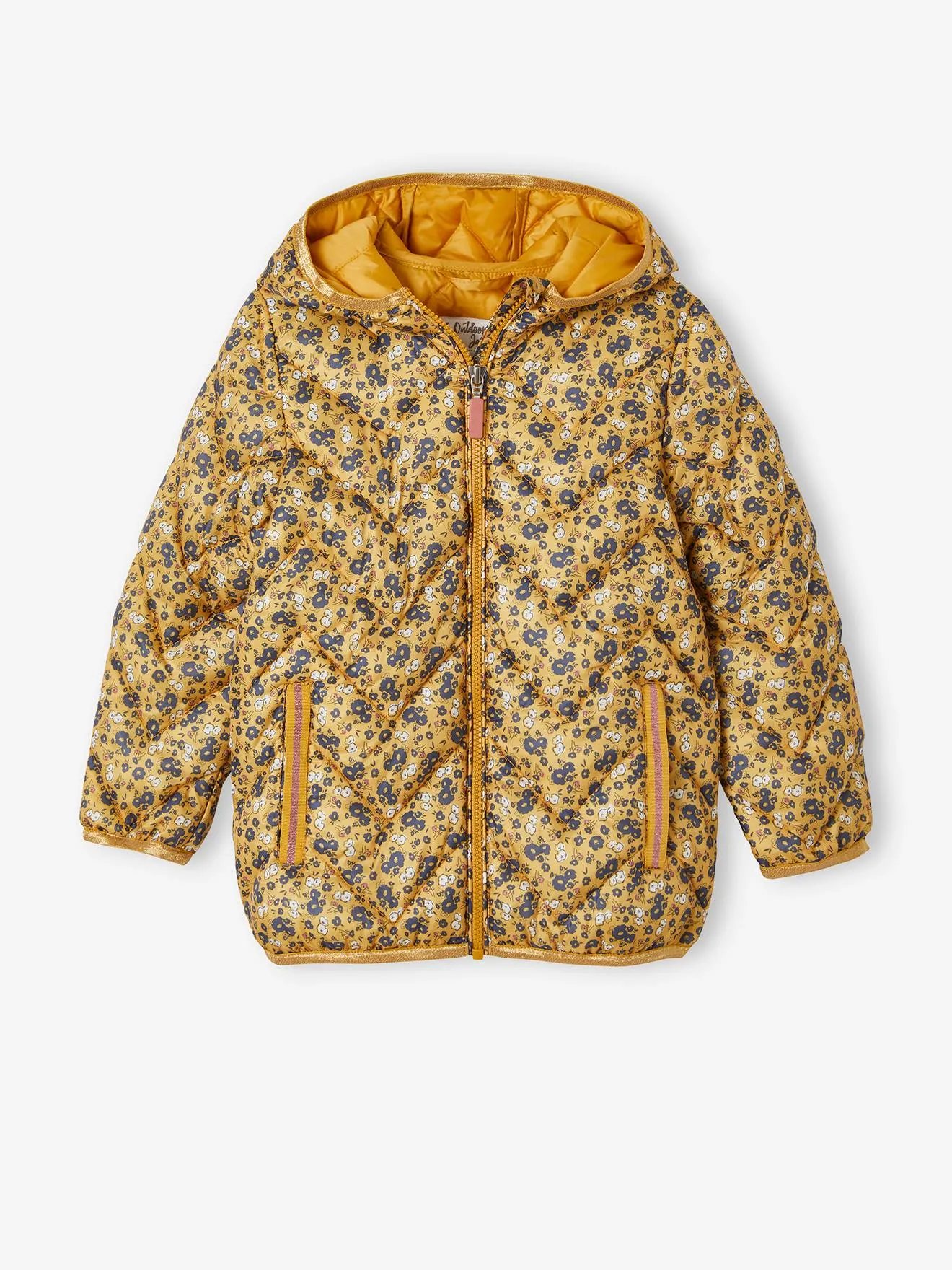 Doudoune légère à capuche fille motifs imprimés moutarde imprimé - Vertbaudet