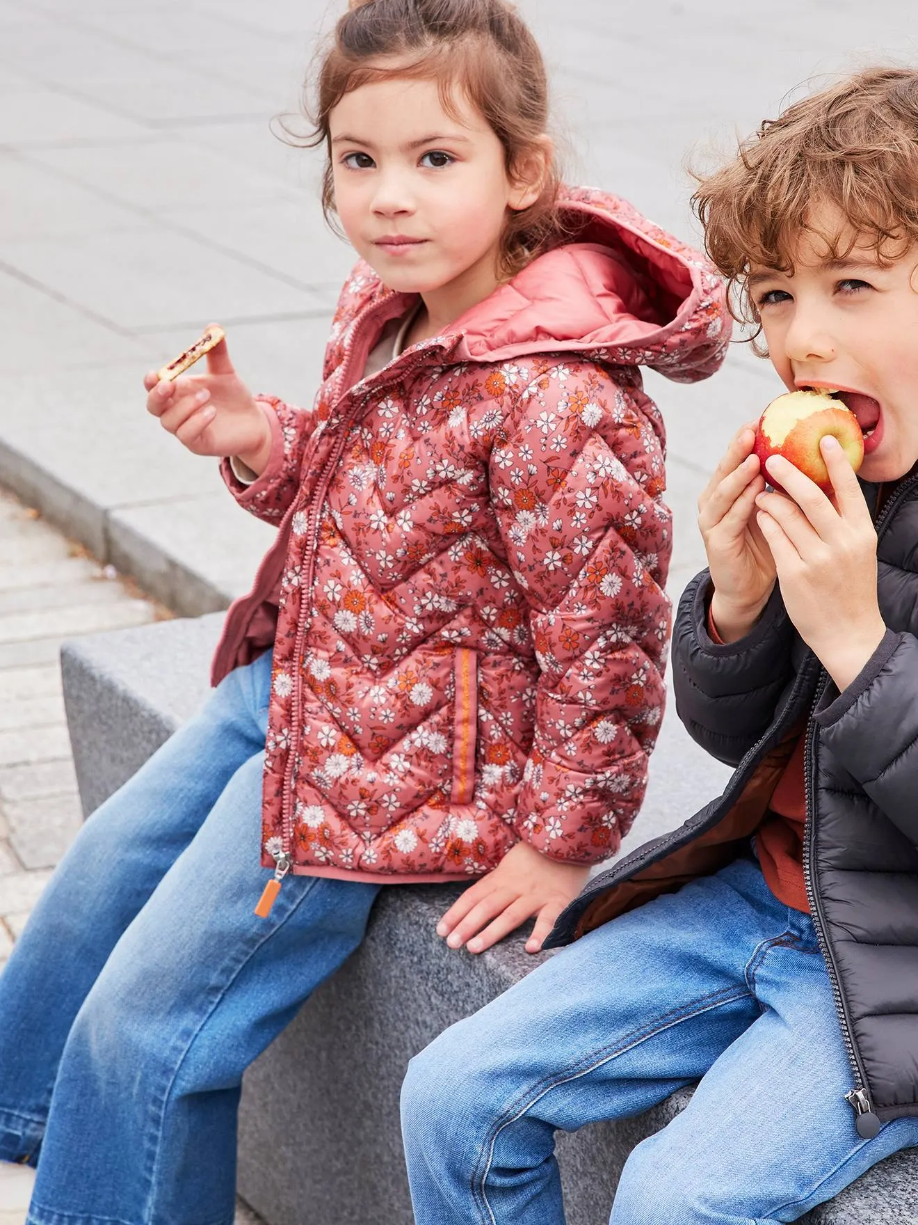 Doudoune légère à capuche fille motifs imprimés moutarde imprimé - Vertbaudet
