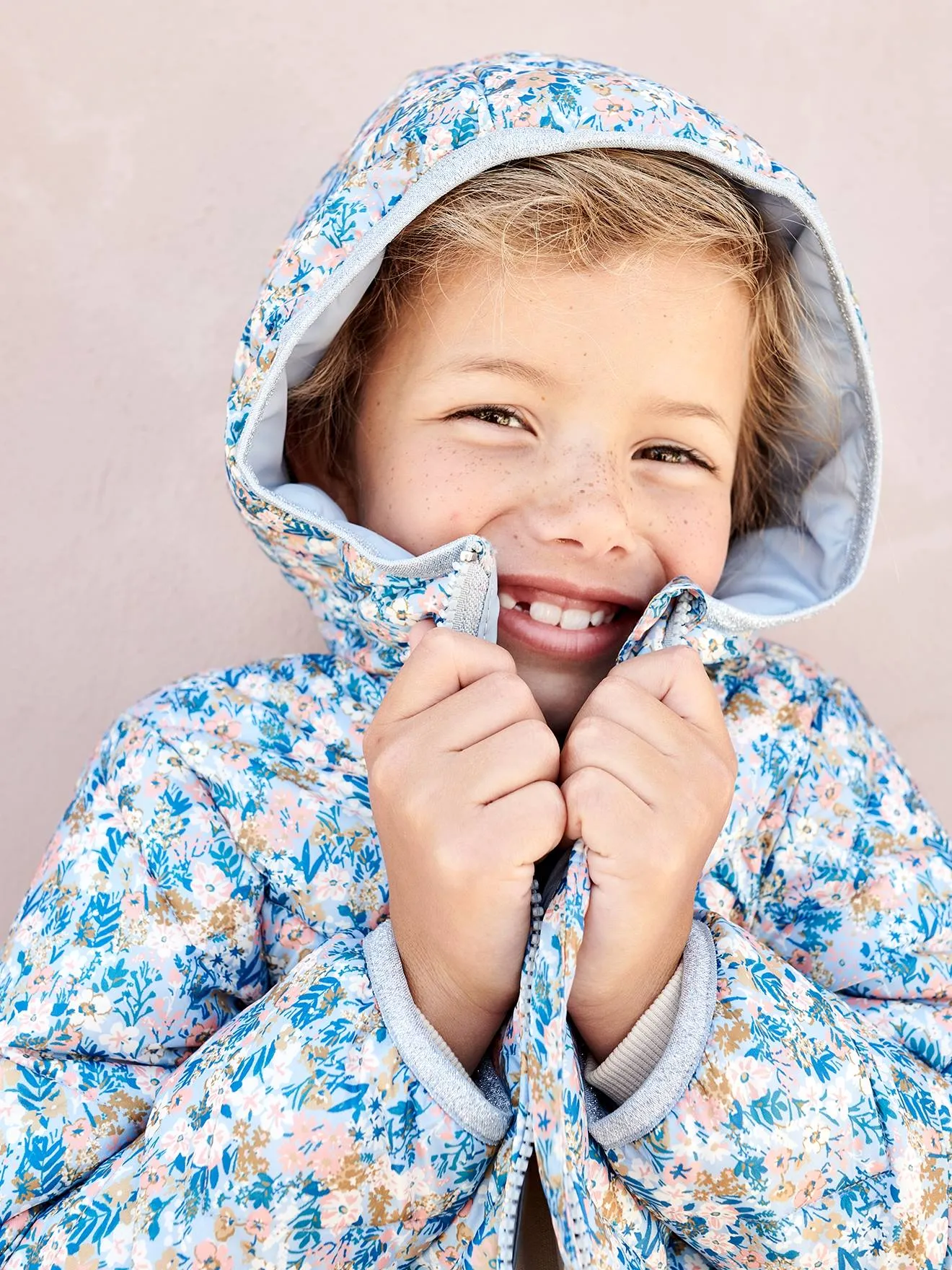 Doudoune légère à capuche fille motifs imprimés moutarde imprimé - Vertbaudet