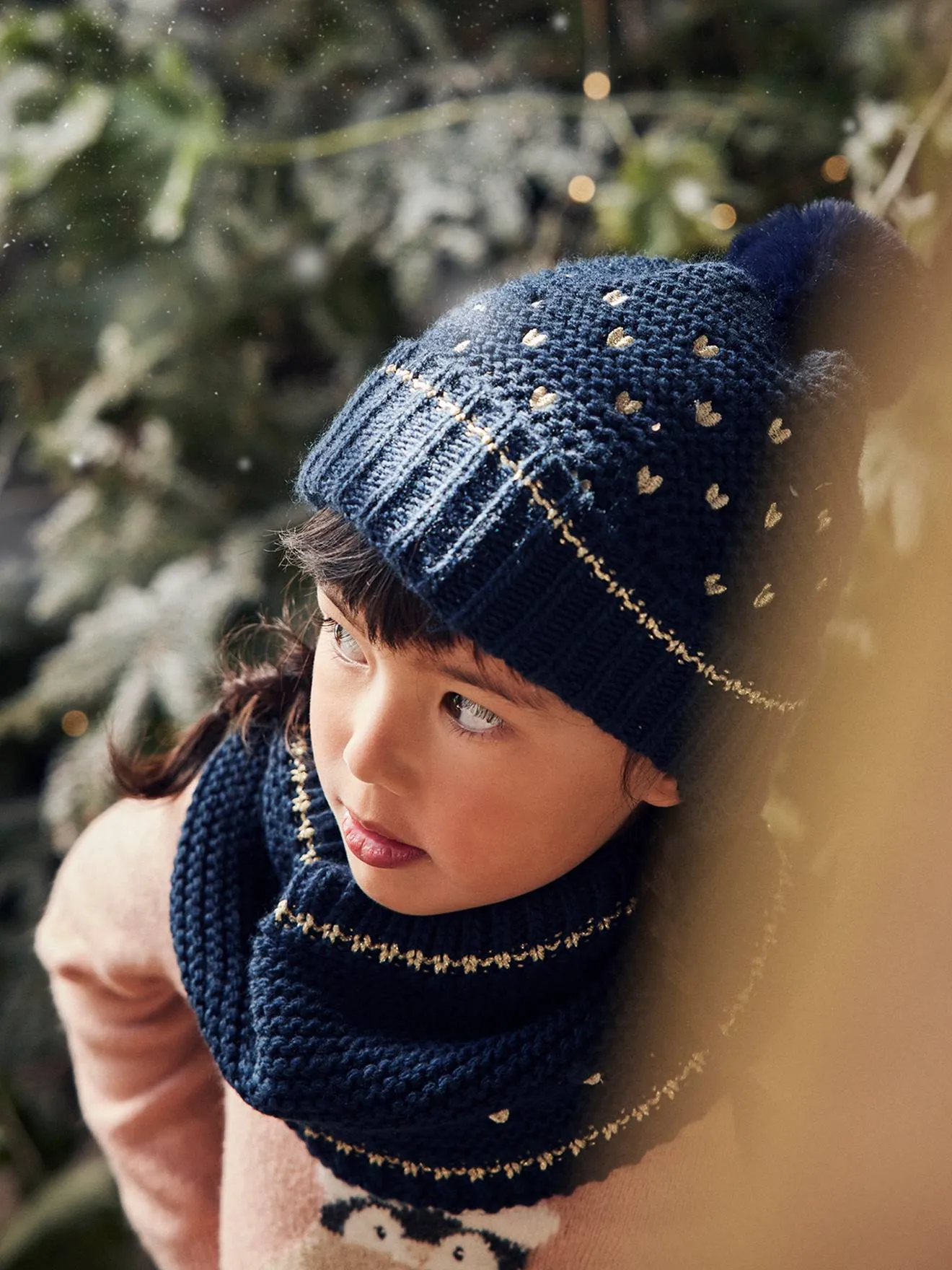 Ensemble bonnet + snood + gants coeurs fille encre imprimé - Vertbaudet