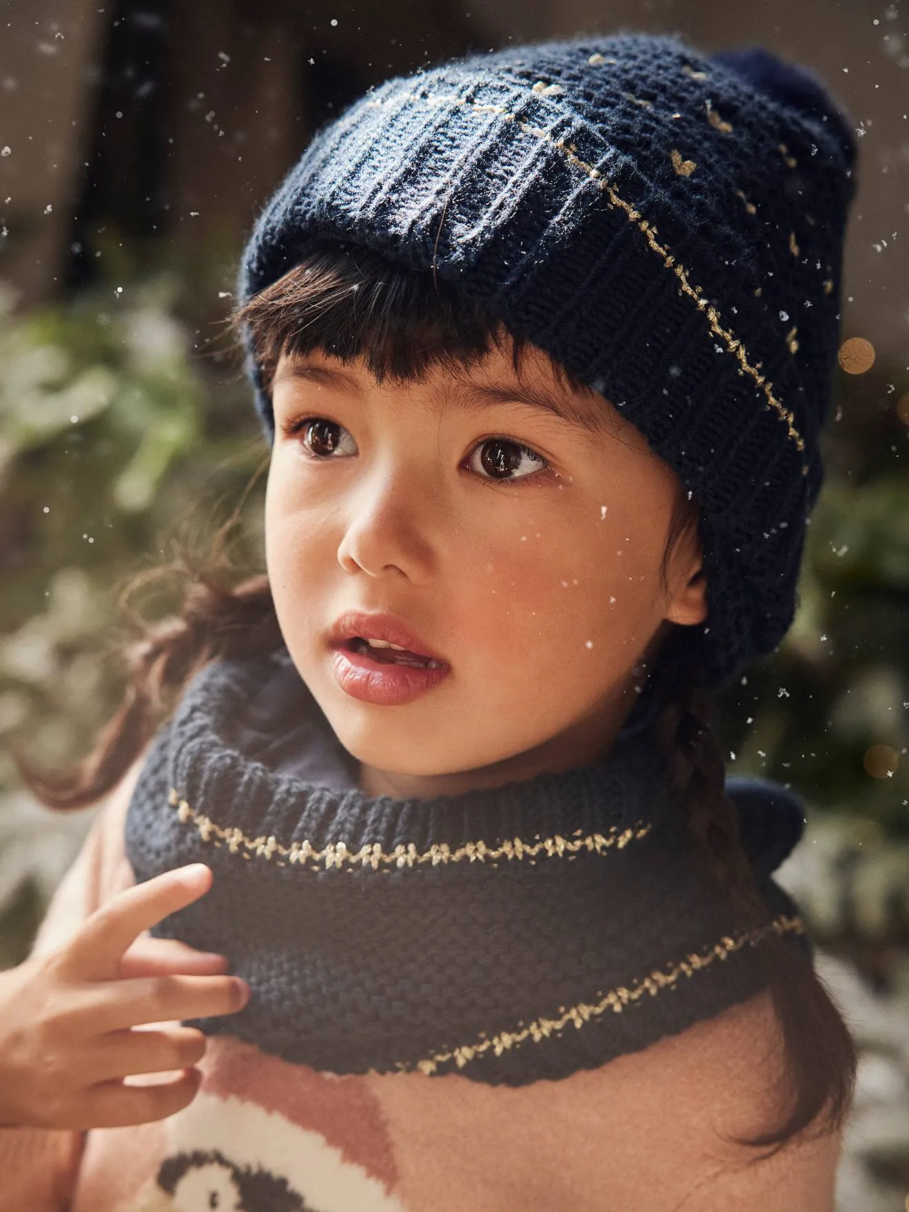Ensemble bonnet + snood + gants coeurs fille encre imprimé - Vertbaudet