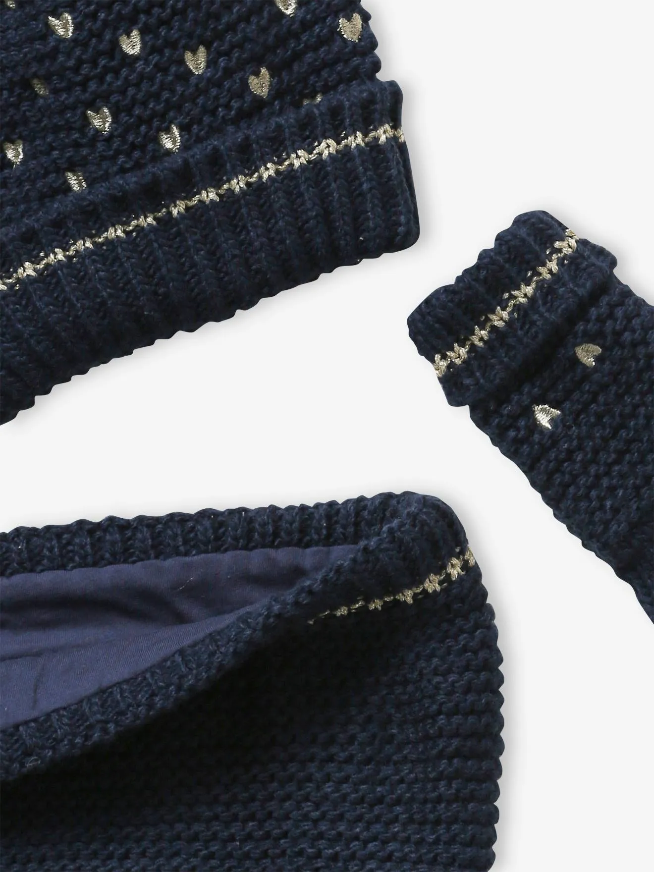 Ensemble bonnet + snood + gants coeurs fille encre imprimé - Vertbaudet
