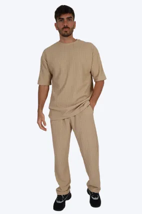 ENSEMBLE T-SHIRT RAYURES PAISSES - BEIGE