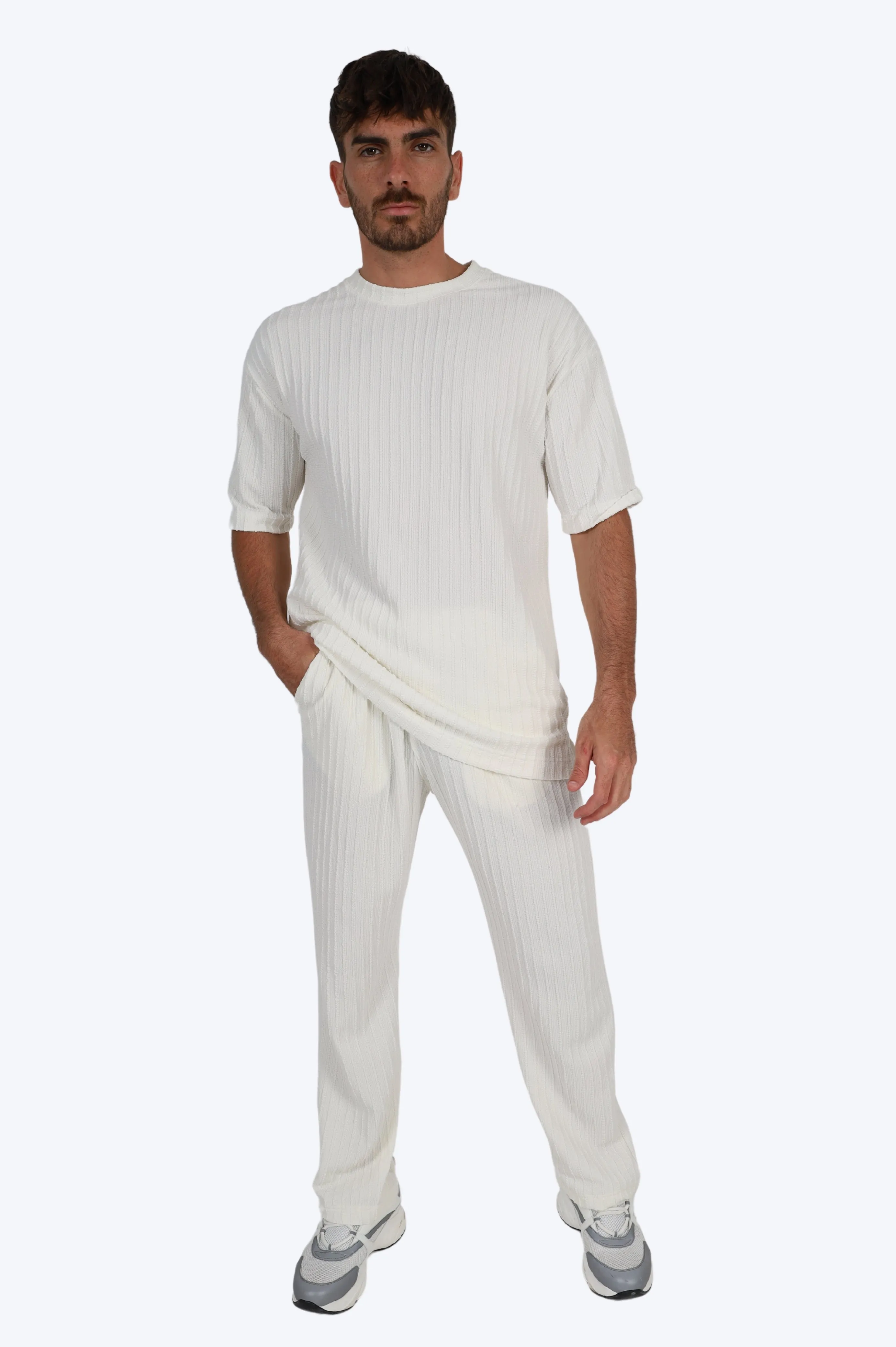 ENSEMBLE T-SHIRT RAYURES PAISSES - BLANC