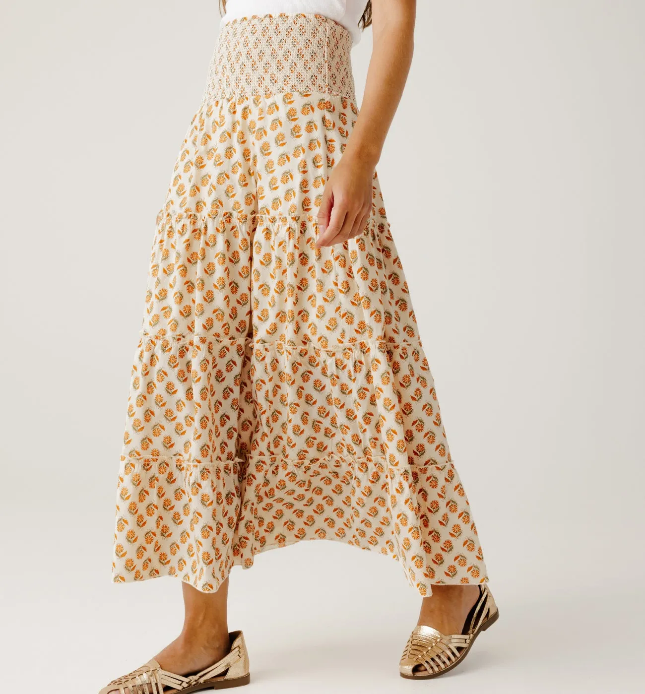 Jupe longue imprimée Femme - Imprimé ocre