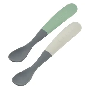 Lot de 2 Cuillères 1er Âge Silicone Bi-ton - Mineral & Sage Green