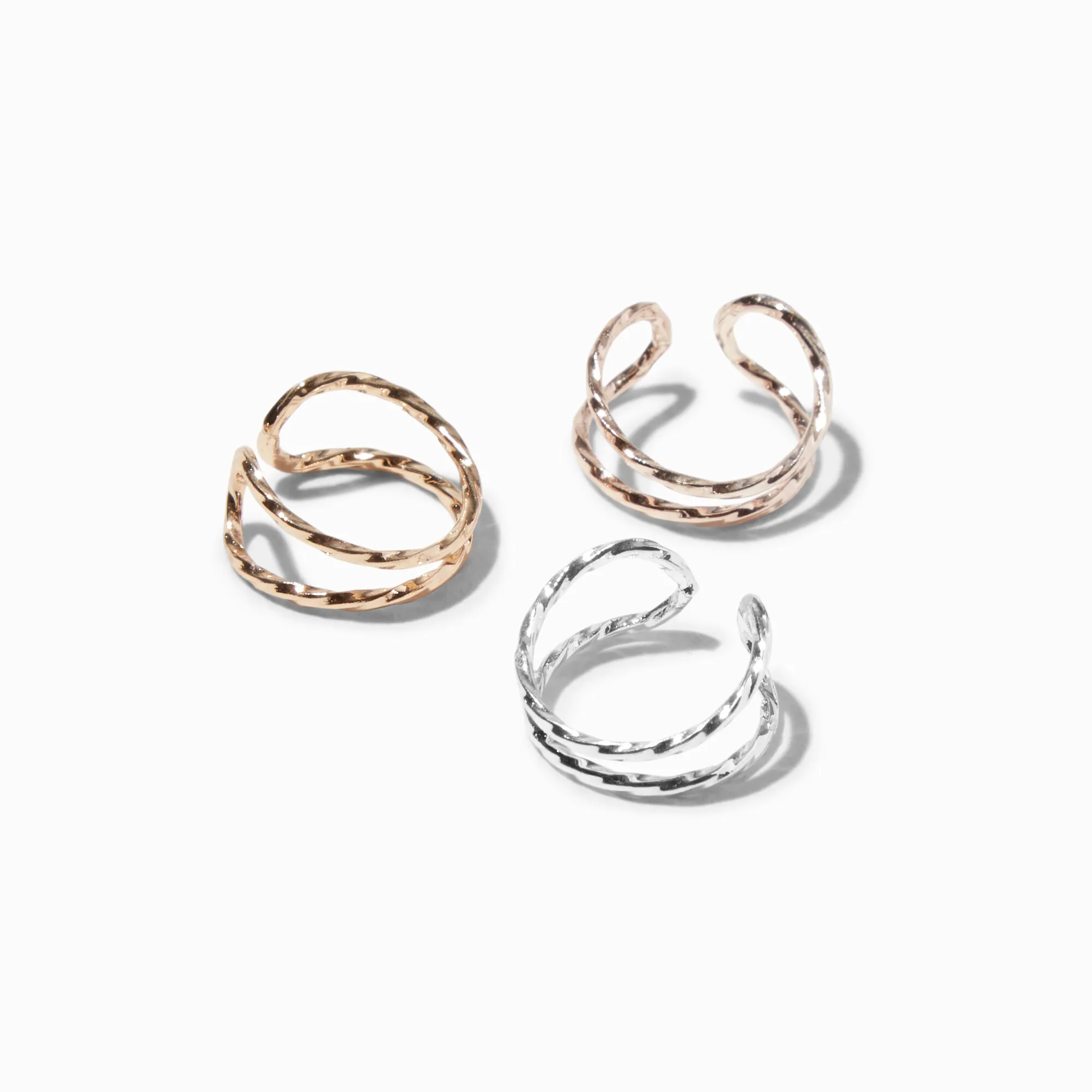 Manchette d’oreille effet martelé torsadée en métaux mixtes - Lot de 3
