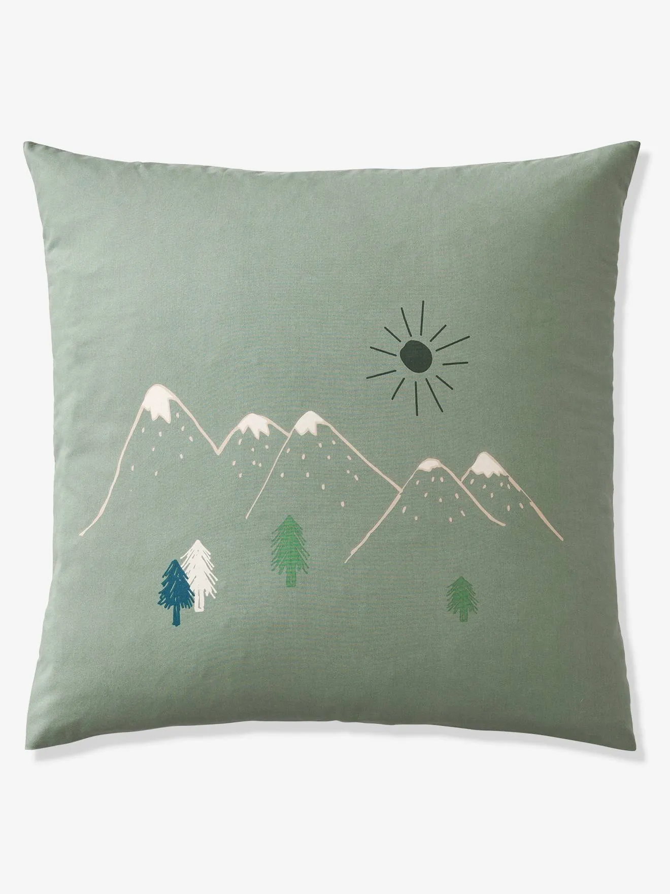 Parure housse de couette + taie d'oreiller avec coton recyclé NOMAD vert imprimé - Vertbaudet