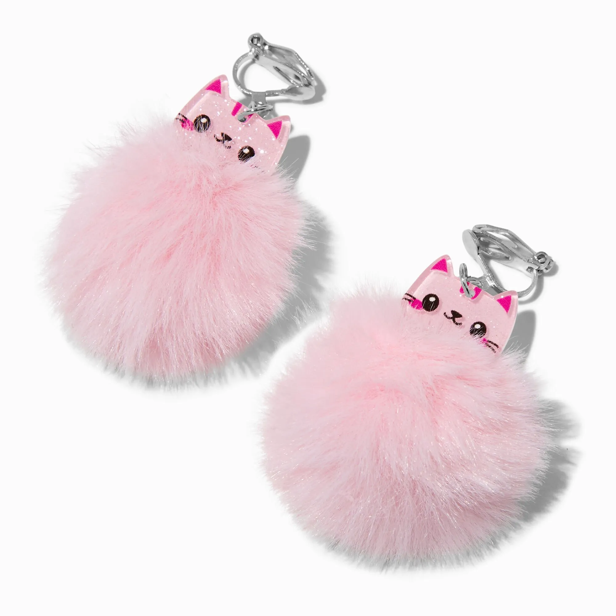 Pendantes à clip 4 cm à pompons chats roses