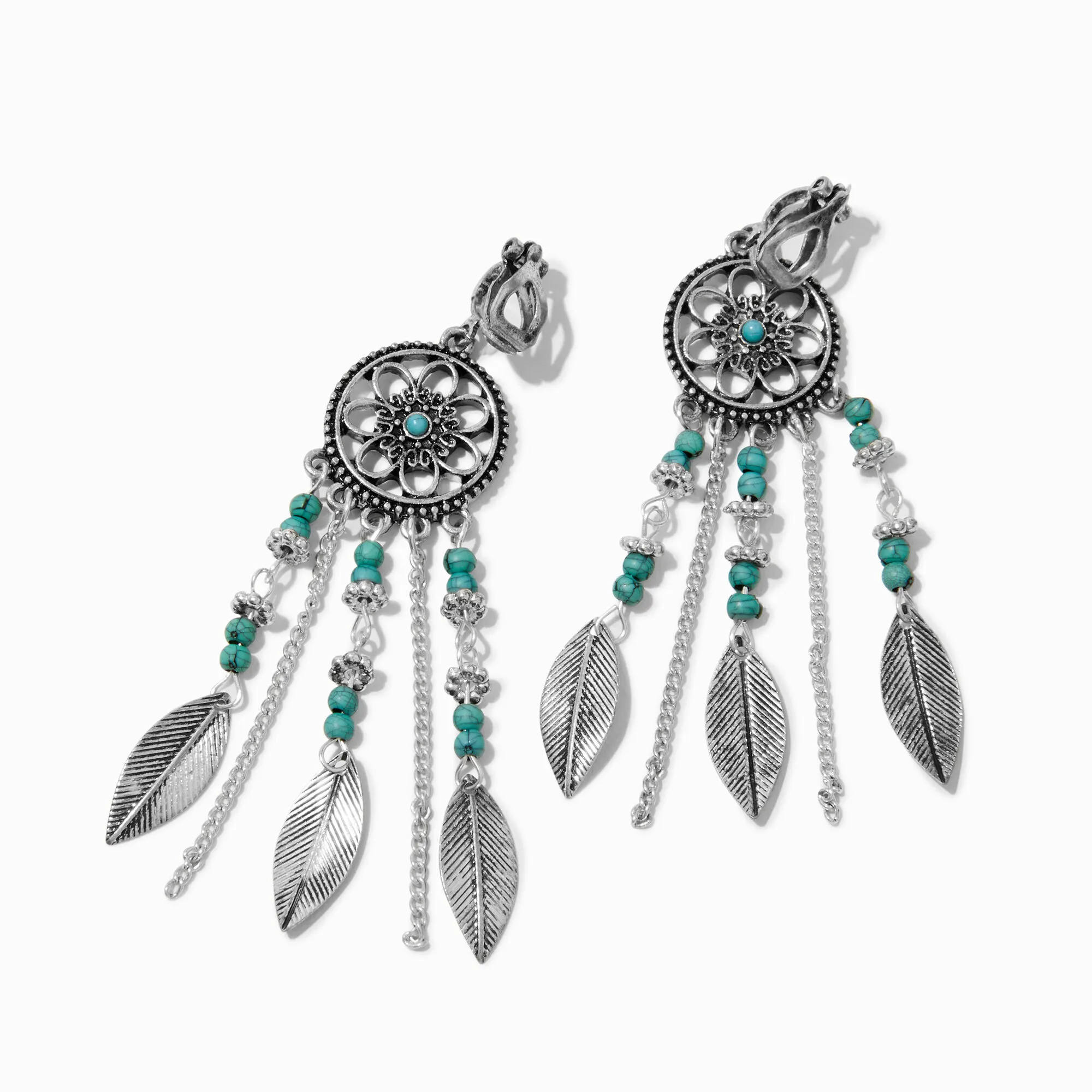 Pendantes à clip attrape-rêves en turquoise d'imitation perlées