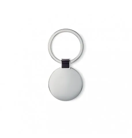 Porte-clés en métal de forme ronde à finition nickel brillant 