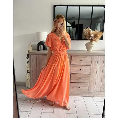 Robe longue cérémonie orange avec doublure intégrale
