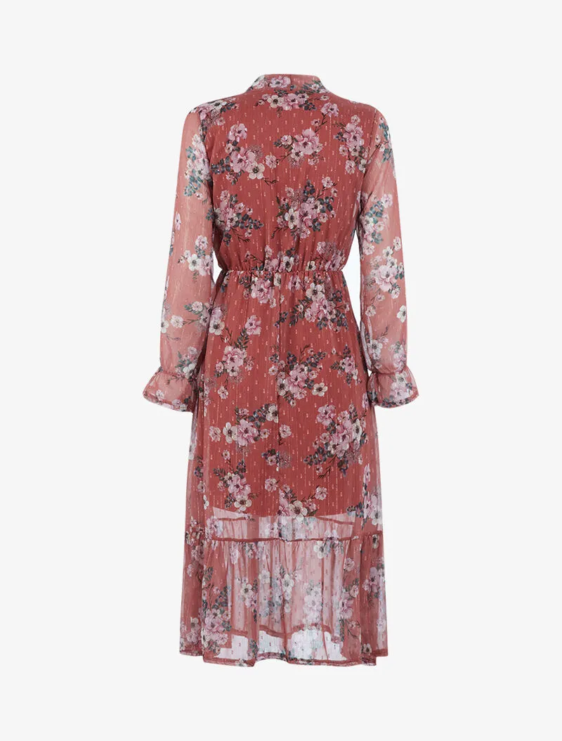 Robe longue fleurie en voile - rose