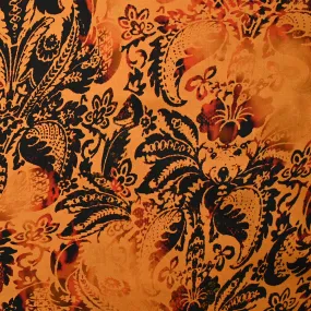 Satin de viscose imprimé cachemire flou fond orange
