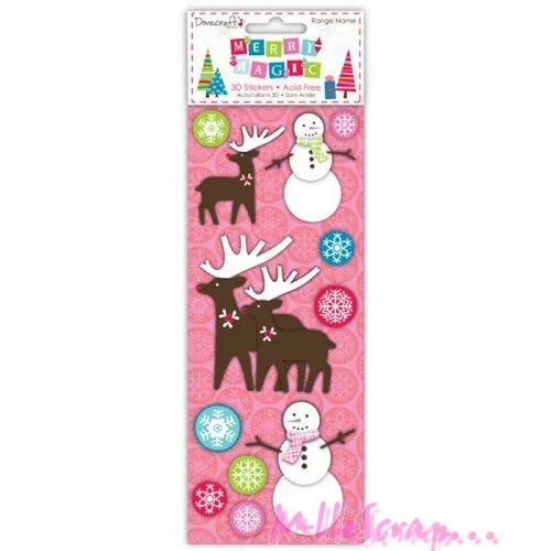 Stickers 3d reliefnoël autocollants merry magic scrapbooking carterie - 1 planche