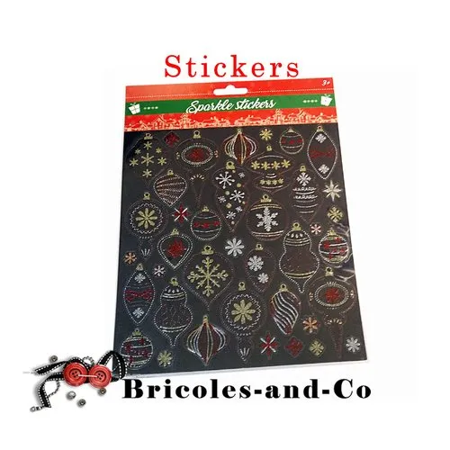 Stickers glitters de noel boules argent doré  et rouges pour vos créations de noel scrap, carterie, diy.