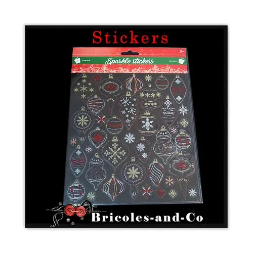 Stickers glitters de noel boules argent doré  et rouges pour vos créations de noel scrap, carterie, diy.