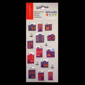 Stickers maisons et sapins enneigés x17