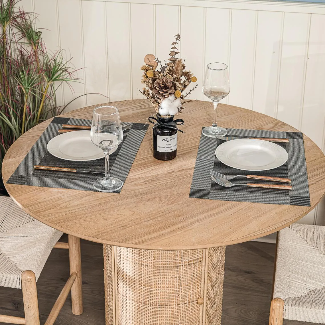 Table a Manger 4 personnes Ronde Bois Rotin | 3 Suisses