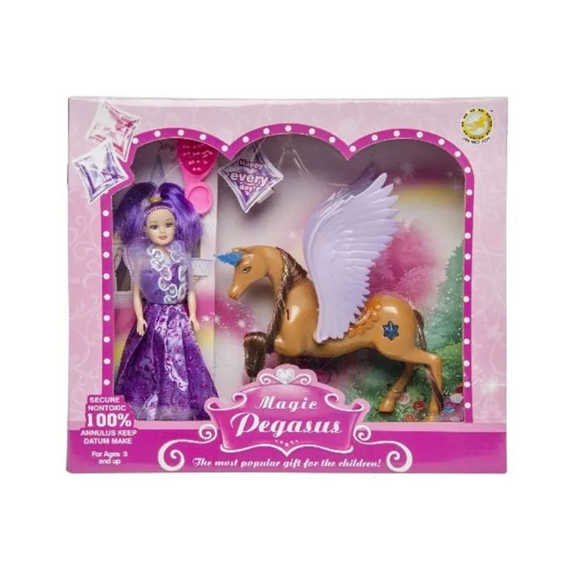 Vente dégressif pour jouets Set de licorne Pégasus avec poupée violet
